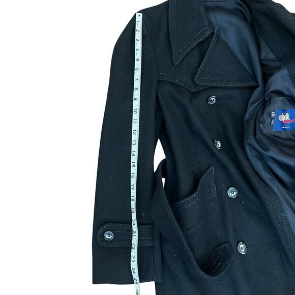 Vintage Esprit by campus Unisex black wool trench coat Lined made USA Small/38 - Picture 12 of 12